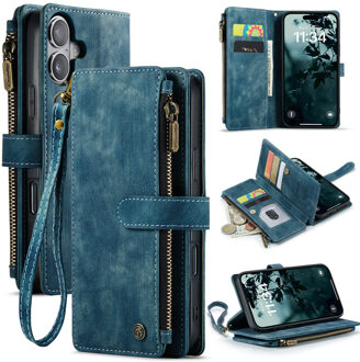 Caseme iPhone 17 PU leren hoesje - portemonnee - Blauw