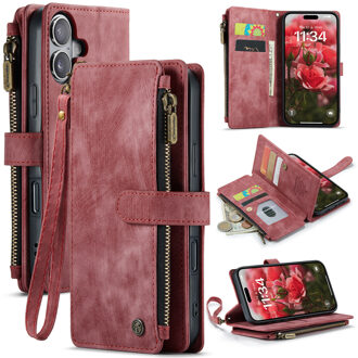 Caseme iPhone 17 PU leren hoesje - portemonnee - Rood