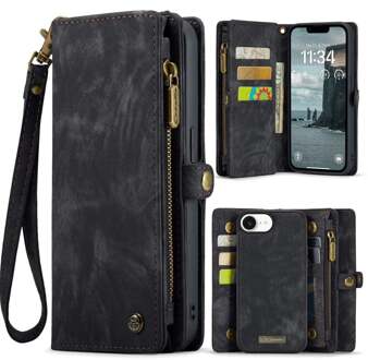 Caseme iPhone 17e / iPhone 16e hoesje - Vintage 2 in 1 portemonnee - Zwart