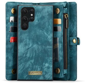 Caseme Samsung Galaxy S22 Ultra hoes - Vintage 2 in 1 portemonnee - Blauw