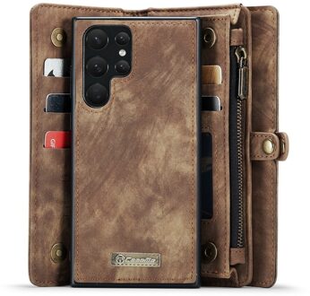 Caseme Samsung Galaxy S22 Ultra hoes - Vintage 2 in 1 portemonnee - Bruin