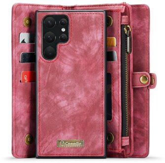 Caseme Samsung Galaxy S22 Ultra hoes - Vintage 2 in 1 portemonnee - Roze