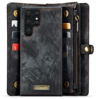 Caseme Samsung Galaxy S22 Ultra hoes - Vintage 2 in 1 portemonnee - Zwart