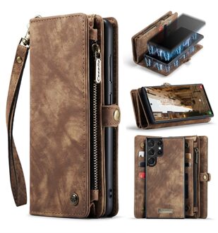 Caseme Samsung Galaxy S23 Ultra - Vintage 2 in 1 portemonnee hoes - Bruin