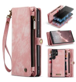 Caseme Samsung Galaxy S23 Ultra - Vintage 2 in 1 portemonnee hoes - Lichtroze