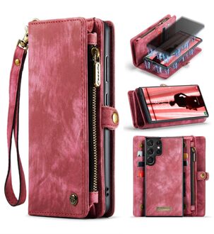 Caseme Samsung Galaxy S23 Ultra - Vintage 2 in 1 portemonnee hoes - Rood