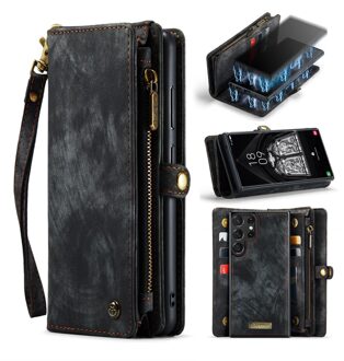 Caseme Samsung Galaxy S23 Ultra - Vintage 2 in 1 portemonnee hoes - Zwart