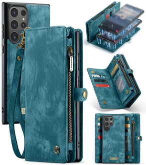 Caseme Samsung Galaxy S24 Ultra hoes - Vintage 2 in 1 portemonnee - Lichtblauw