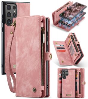 Caseme Samsung Galaxy S24 Ultra hoes - Vintage 2 in 1 portemonnee - Lichtroze