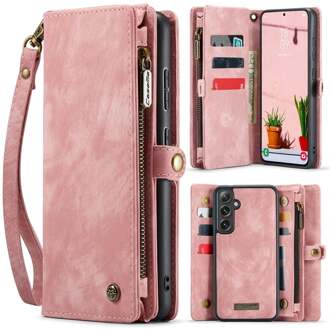 Caseme Samsung Galaxy S25 hoes - Vintage 2 in 1 portemonnee - Roze