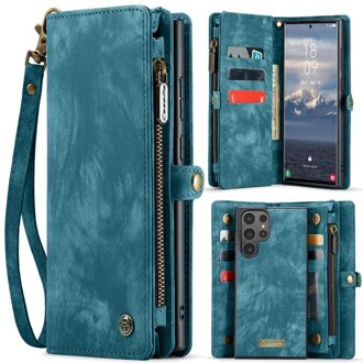 Caseme Samsung Galaxy S25 Ultra hoes - Vintage 2 in 1 portemonnee - Blauw