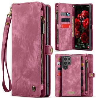 Caseme Samsung Galaxy S25 Ultra hoes - Vintage 2 in 1 portemonnee - Rood