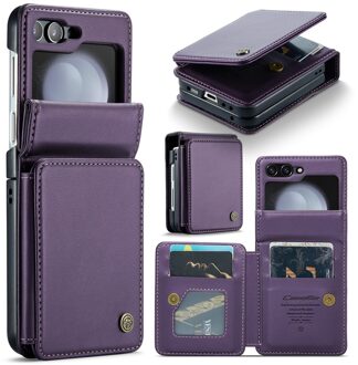 Caseme Samsung Galaxy Z Flip 7 FE / Z Flip6 PU Leren Backcover hoesje met kaarthouder - Paars