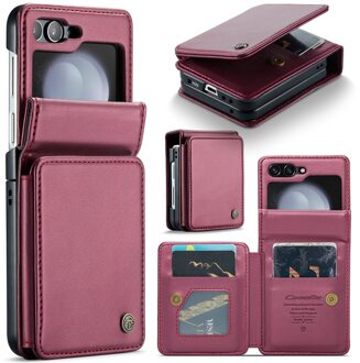 Caseme Samsung Galaxy Z Flip 7 FE / Z Flip6 PU Leren Backcover hoesje met kaarthouder - Rood