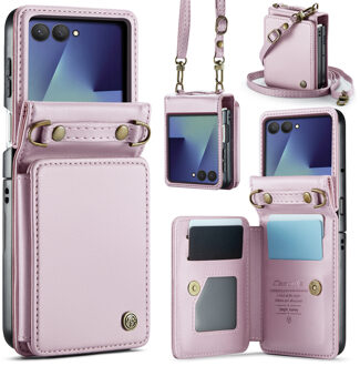 Caseme Samsung Galaxy Z Flip 7 PU Leren Backcover hoesje met kaarthouder - Lichtroze