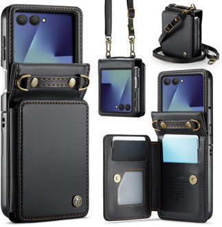 Caseme Samsung Galaxy Z Flip 7 PU Leren Backcover hoesje met kaarthouder - Zwart