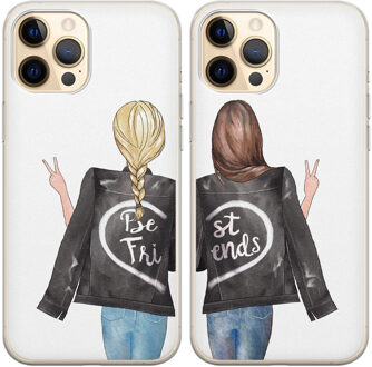 Casimoda Best friends siliconen hoesjes - BFF leren jasjes Bruin/beige