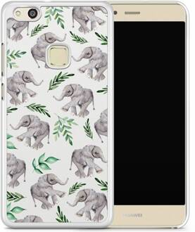 Casimoda Huawei P10 Lite hoesje - Floral olifantjes Grijs/zilverkleurig, Groen