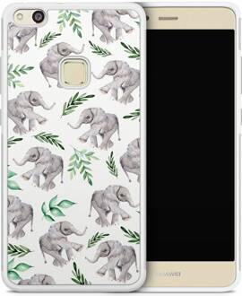 Casimoda Huawei P10 Lite hoesje - Floral olifantjes Grijs/zilverkleurig, Groen