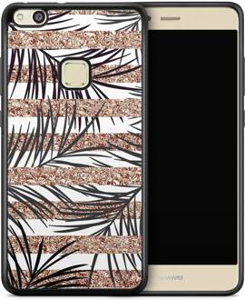 Casimoda Huawei P10 Lite hoesje - Rose gold leaves Zwart, Bruin/beige