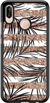 Casimoda Huawei P20 Lite hoesje - Rose gold leaves Zwart, Bruin/beige