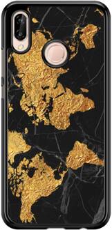 Casimoda Huawei P20 Lite hoesje - Wereldmap Zwart, Goudkleurig