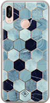 Casimoda Huawei P20 Lite siliconen hoesje - Blue cubes Blauw