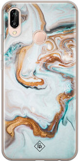 Casimoda Huawei P20 Lite siliconen hoesje - Marmer blauw goud Blauw, Goudkleurig