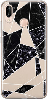 Casimoda Huawei P20 Lite siliconen telefoonhoesje - Abstract painted Zwart, Bruin/beige