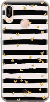 Casimoda Huawei P20 Lite siliconen telefoonhoesje - Hart streepjes Zwart, Goudkleurig