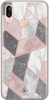 Casimoda Huawei P20 Lite siliconen telefoonhoesje - Stone grid Roze