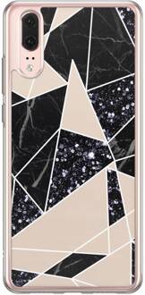 Casimoda Huawei P20 siliconen hoesje - Abstract painted Zwart, Bruin/beige