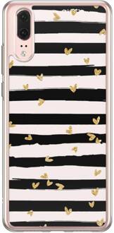 Casimoda Huawei P20 siliconen hoesje - Hart streepjes Zwart, Goudkleurig