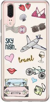 Casimoda Huawei P20 siliconen hoesje - Let's travel Bruin/beige, Multi