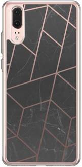 Casimoda Huawei P20 siliconen hoesje - Marble grid Zwart, Goudkleurig