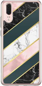 Casimoda Huawei P20 siliconen hoesje - Marble stripes Zwart, Grijs/zilverkleurig, Roze