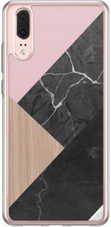 Casimoda Huawei P20 siliconen hoesje - Marble wooden mix Bruin/beige, Roze, Multi