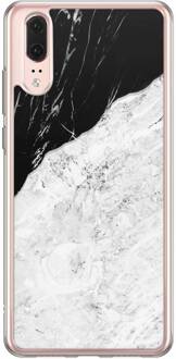Casimoda Huawei P20 siliconen hoesje - Marmer zwart grijs Zwart, Grijs/zilverkleurig