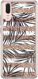 Casimoda Huawei P20 siliconen hoesje - Rose gold leaves Zwart