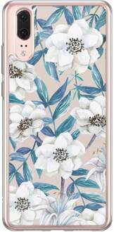 Casimoda Huawei P20 siliconen hoesje - Touch of flowers Blauw