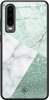 Casimoda Huawei P30 glazen hardcase - Minty marmer collage