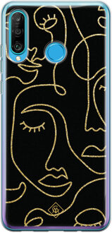 Casimoda Huawei P30 Lite siliconen hoesje - Abstract faces Zwart