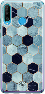 Casimoda Huawei P30 Lite siliconen hoesje - Blue cubes Blauw