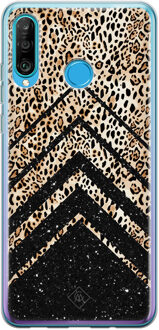 Casimoda Huawei P30 Lite siliconen hoesje - Chevron luipaard Zwart, Bruin/beige