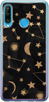 Casimoda Huawei P30 Lite siliconen hoesje - Counting the stars Zwart, Goudkleurig