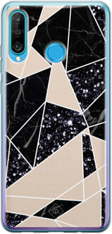 Casimoda Huawei P30 Lite siliconen telefoonhoesje - Abstract painted Zwart, Bruin/beige