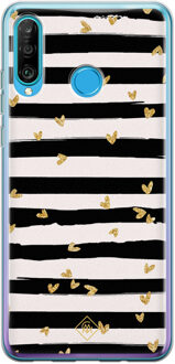 Casimoda Huawei P30 Lite siliconen telefoonhoesje - Hart streepjes Zwart, Goudkleurig