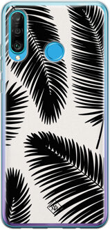 Casimoda Huawei P30 Lite siliconen telefoonhoesje - Palm leaves silhouette Zwart