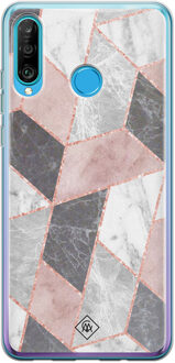 Casimoda Huawei P30 Lite siliconen telefoonhoesje - Stone grid Roze