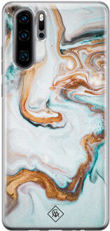 Casimoda Huawei P30 Pro siliconen hoesje - Marmer blauw goud Blauw, Goudkleurig